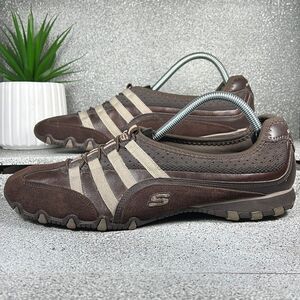 Sketchers Bikers Dream Come True Brown Leather Shoes Slip Ons Size 11